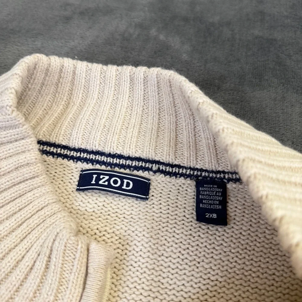 IZOD Fair Isle Quarter Zip Sweater Mens 2XB Big Cream Knit Holiday NWT